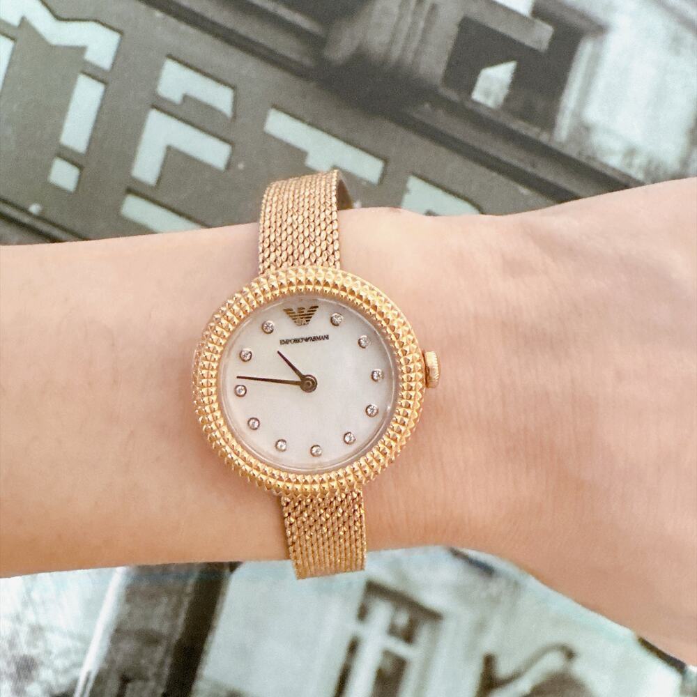 Emporio Armani Rosa AR11416 Rose Gold Mesh Women Watch 26mm MOP Crystal Dial